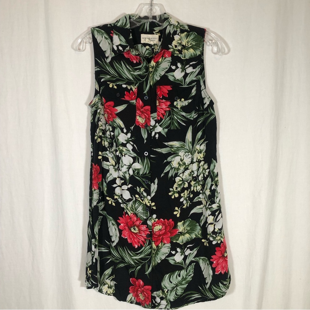 Denim & Supply Ralph Lauren Sleeveless Mini Shirtdress Sz M Hawaiian Floral